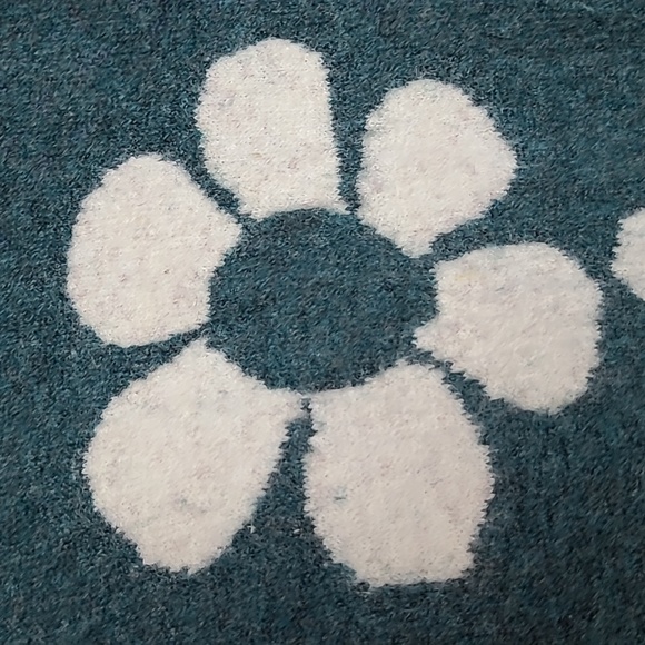 NATURAL LIFE DEEP SPECKLED GREEN HIPPIE DAISY PRINTED WOOL BLEND SWEATER XL - Picture 5 of 15